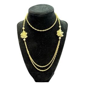 Avon “Autumn Leaves” Gold Layered Necklace with Floral Accents NIB 1990